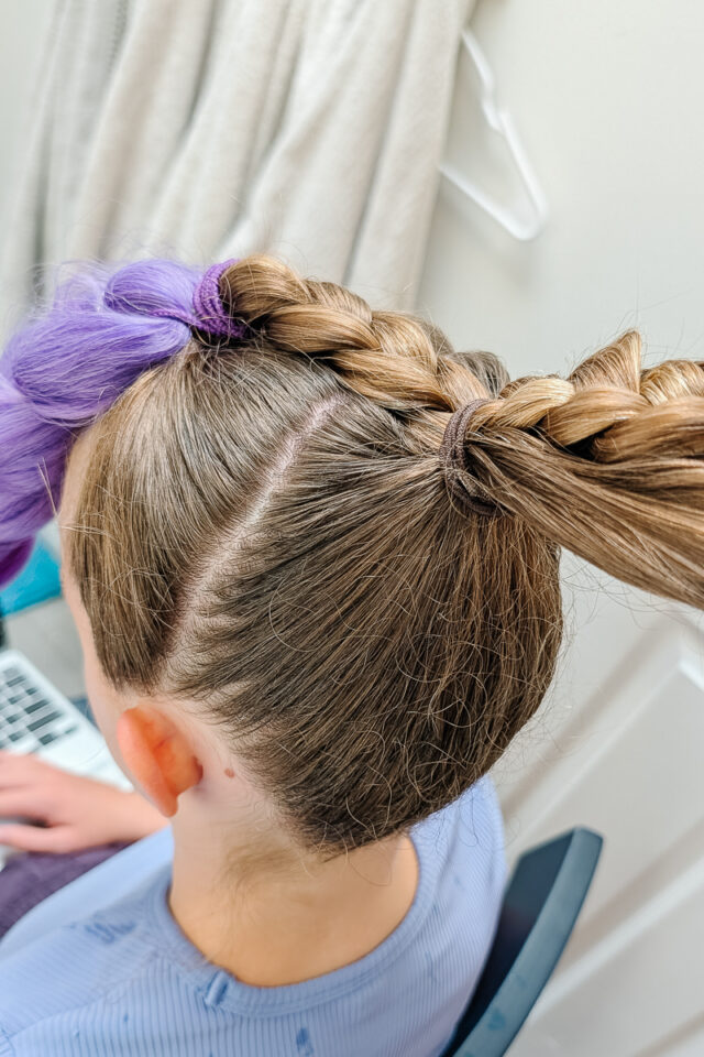 put rest of hair and braid into ponytail