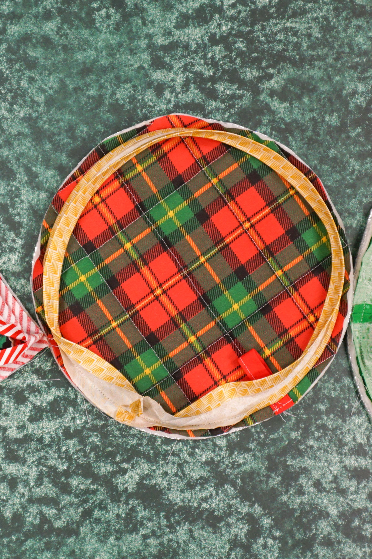 sew bias binding to one side of the pot holder